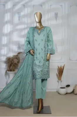 Original Bin Saeed Stitched 3 Piece Lawn Embroidered Suit_Mint Green